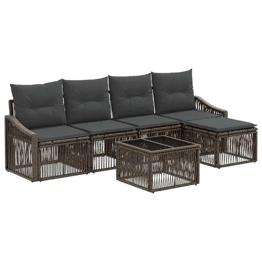 Ensemble de canapé de jardin 6 pcs Gris polyrotin - 2