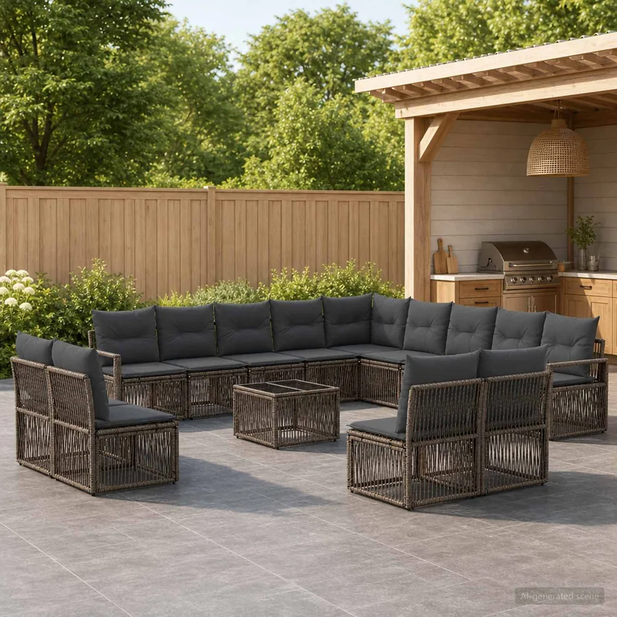 Ensemble de canapé de jardin 14 pcs Gris polyrotin