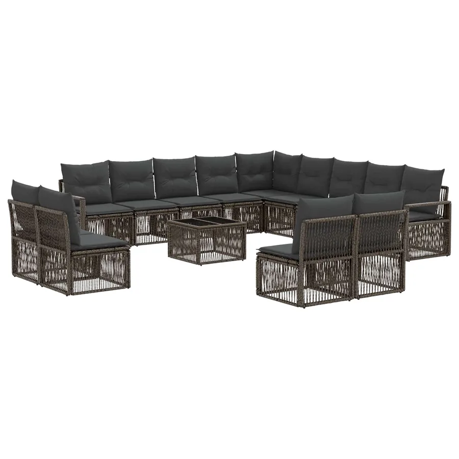 Ensemble de canapé de jardin 14 pcs Gris polyrotin - 2