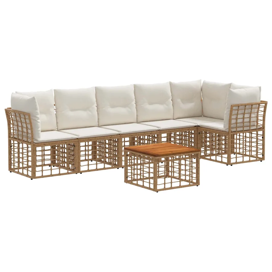 Ensemble de canapé de jardin 7 pcs Blanc Naturel et Crème - 2