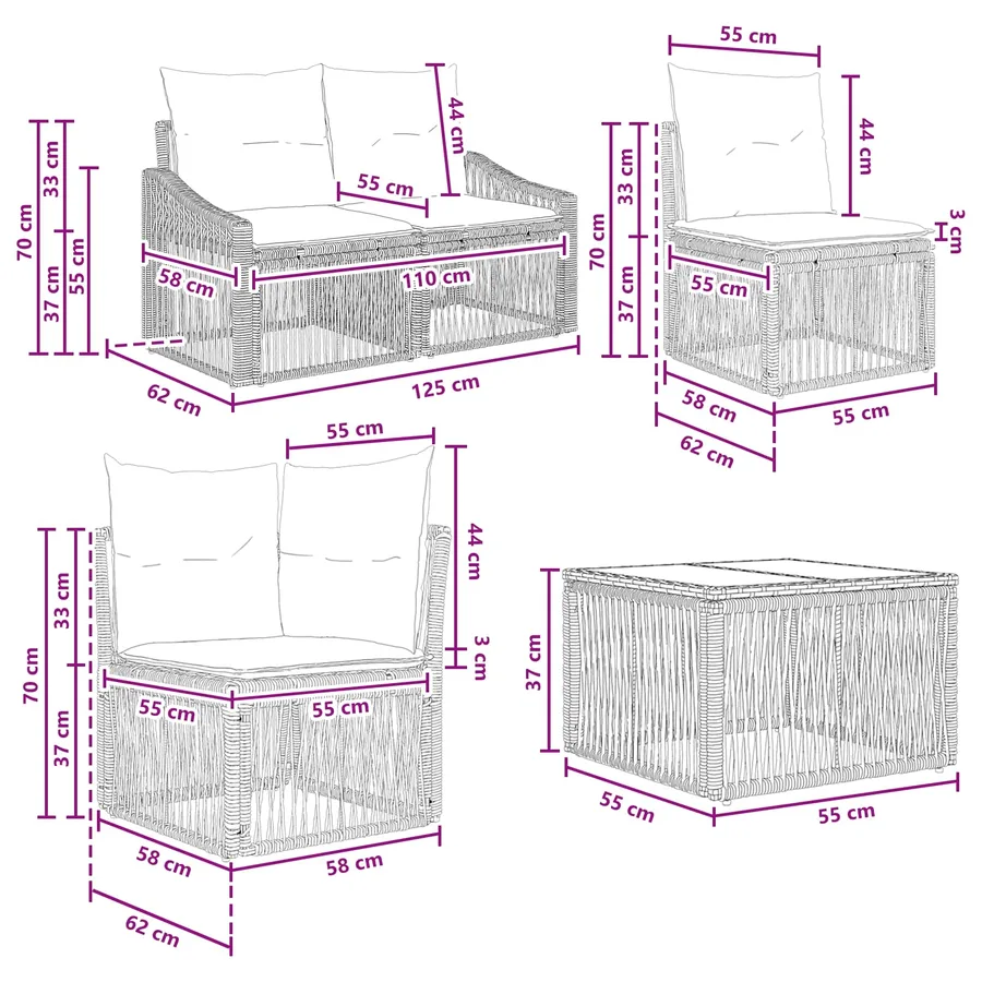 Ensemble de canapé de jardin 7 pcs Gris polyrotin - 8