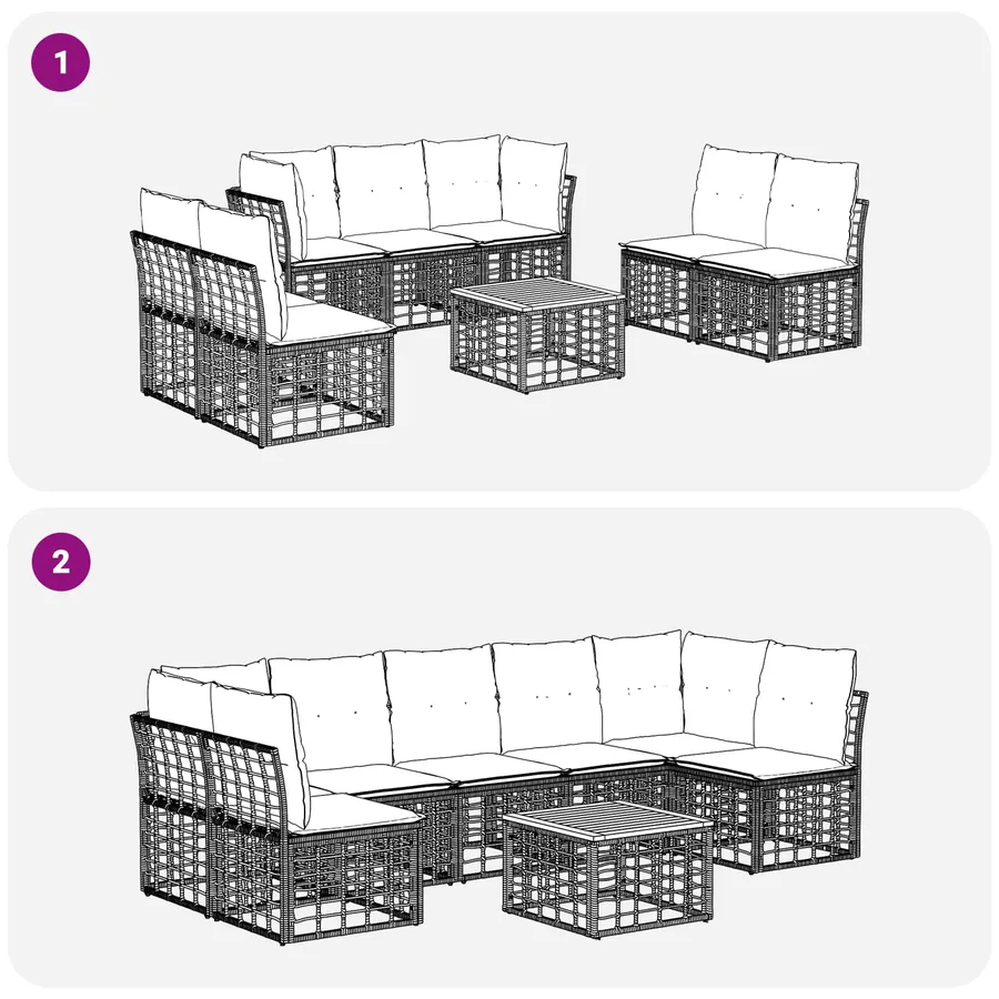 Ensemble de canapés d'extérieur 8 pcs Blanc Naturel et Crème - 9