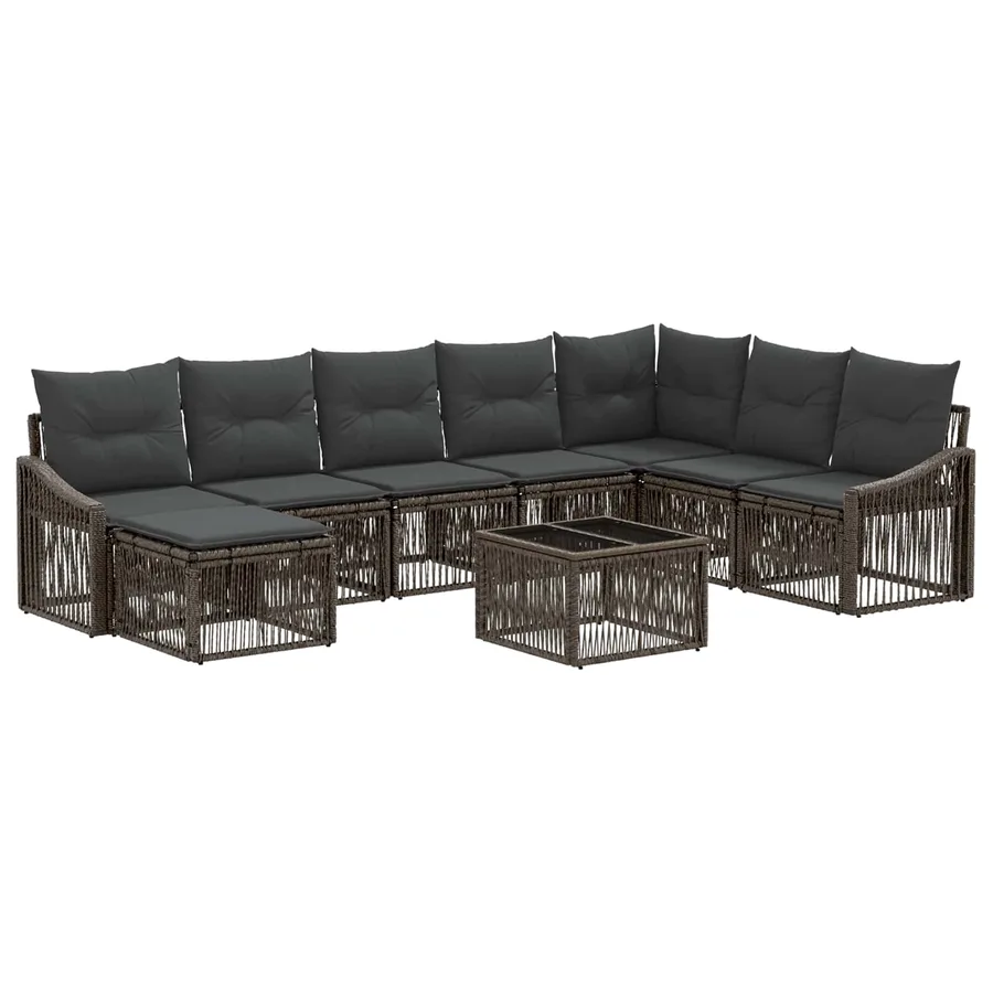 Ensemble de canapé de jardin 9 pcs Gris polyrotin - 2