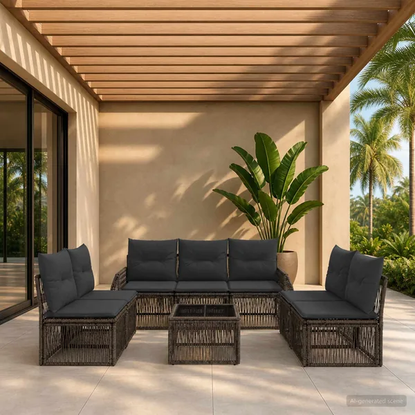 Ensemble de canapé de jardin 8 pcs Gris et Gris foncé polyrotin