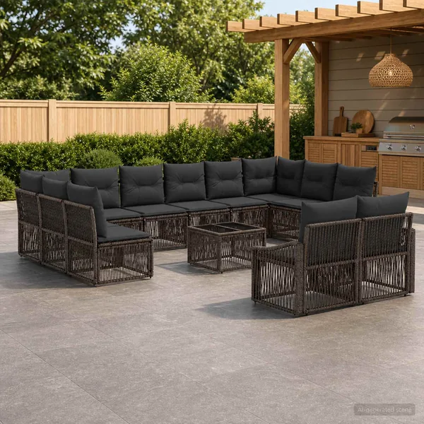 Ensemble de canapé de jardin 13 pcs Gris polyrotin