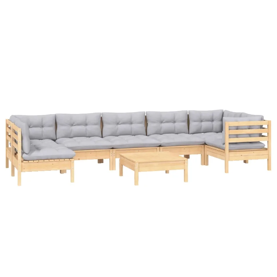 Salon de jardin 8 pcs avec coussins gris Bois de pin - 3