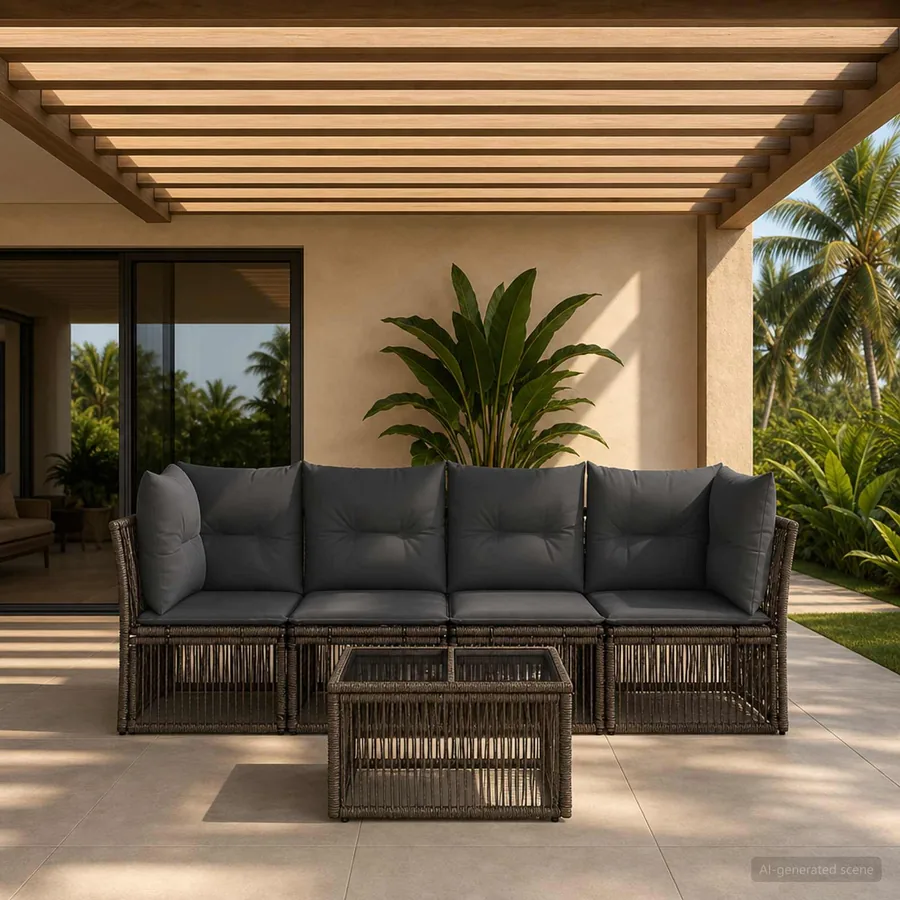 Ensemble de canapé de jardin 5 pcs Gris polyrotin