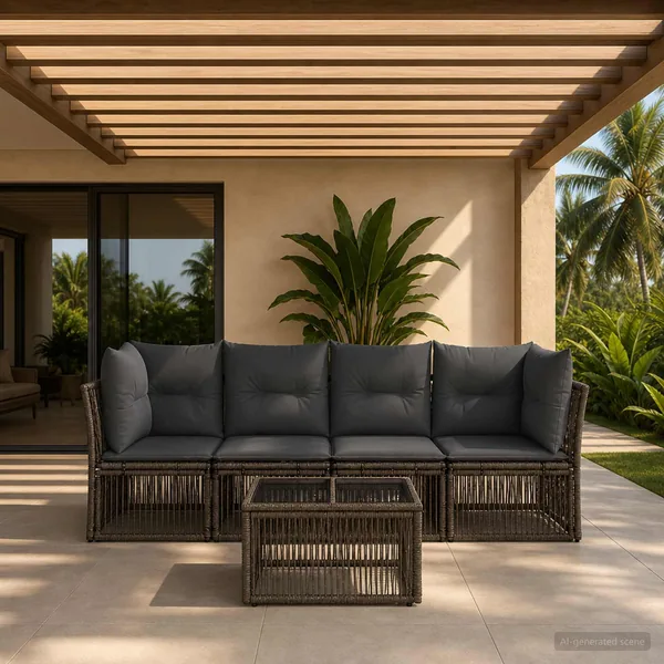 Ensemble de canapé de jardin 5 pcs Gris polyrotin