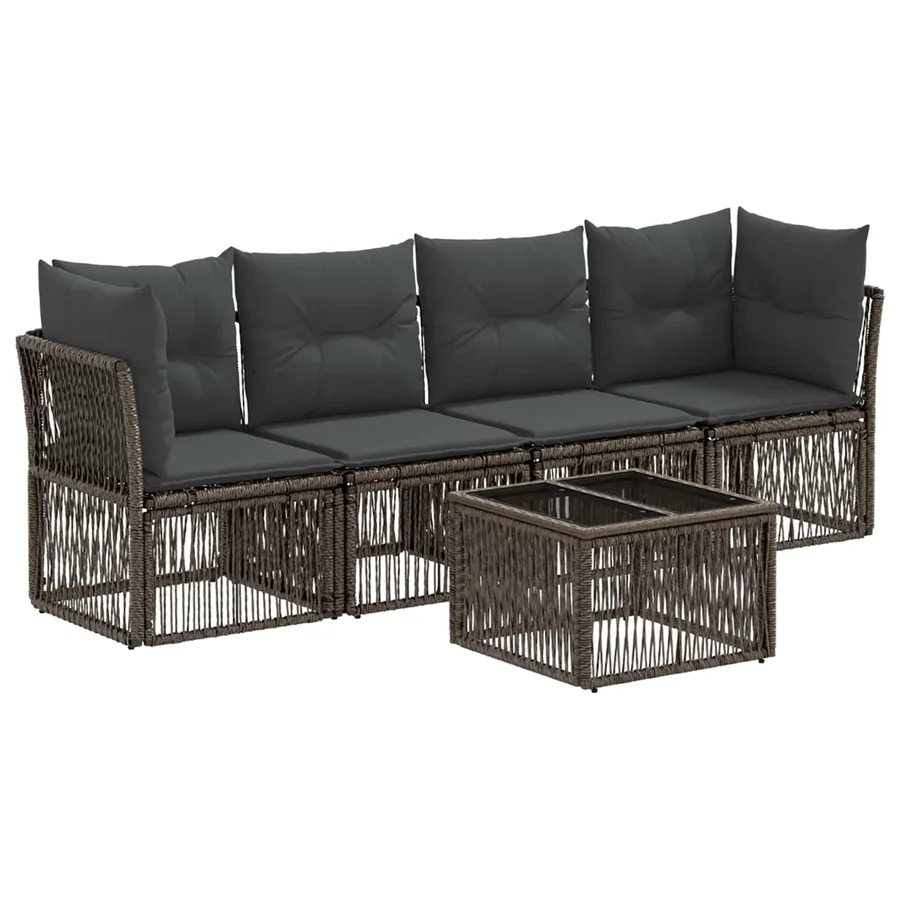 Ensemble de canapé de jardin 5 pcs Gris polyrotin - 2