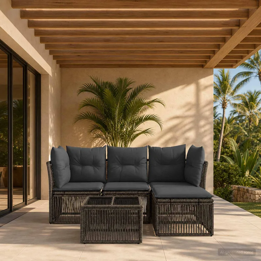 Ensemble de canapé de jardin 5 pcs Gris polyrotin