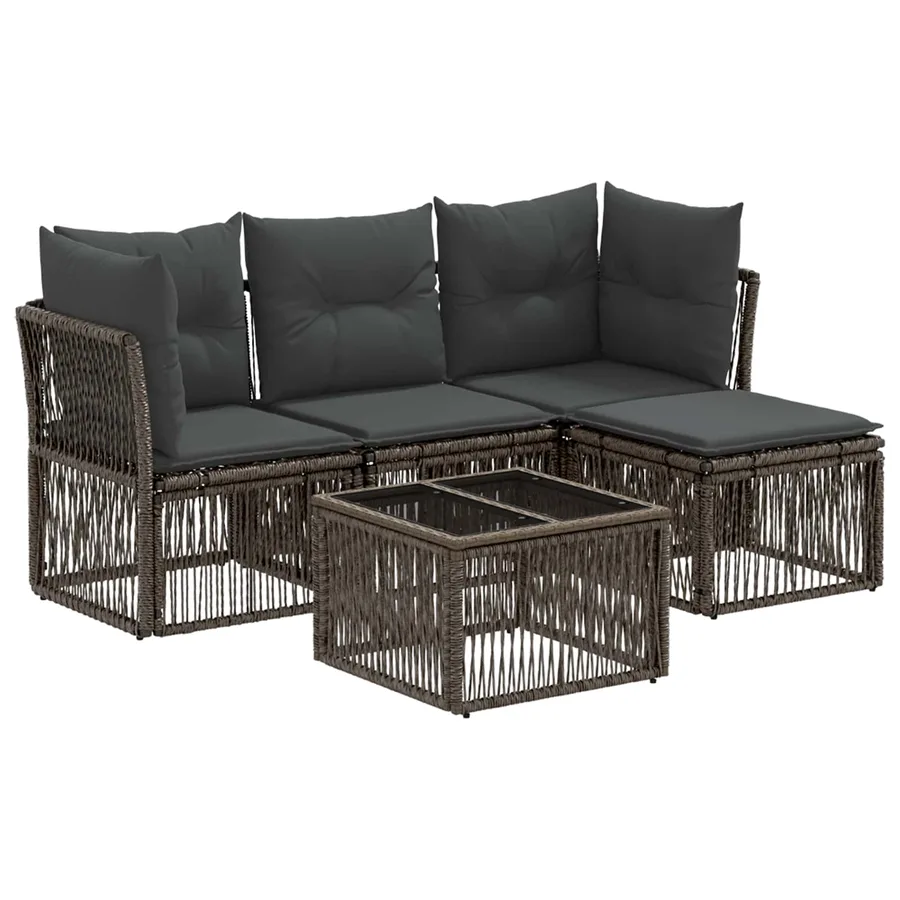 Ensemble de canapé de jardin 5 pcs Gris polyrotin - 2