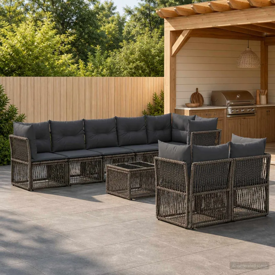 Ensemble de canapé de jardin 9 pcs Gris polyrotin