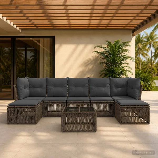 Ensemble de canapé de jardin 8 pcs Gris polyrotin