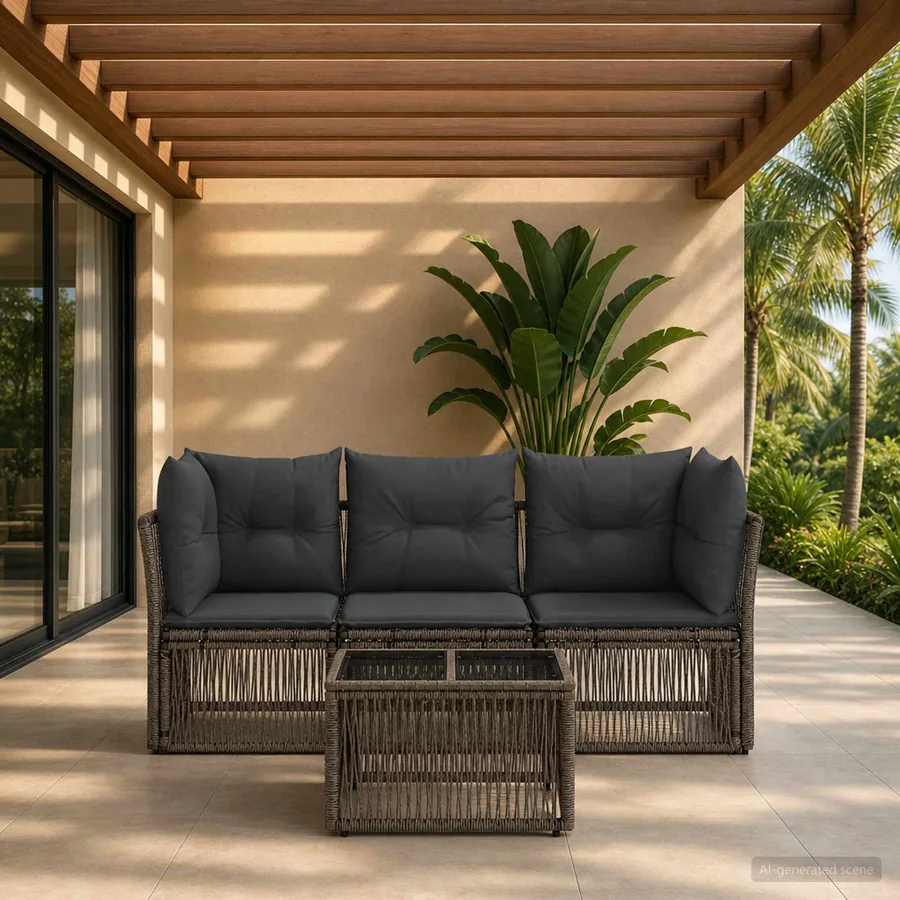 Ensemble de canapé de jardin 4 pcs Gris polyrotin