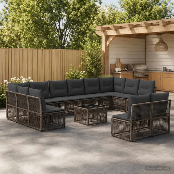 Ensemble de canapé de jardin 13 pcs Gris polyrotin