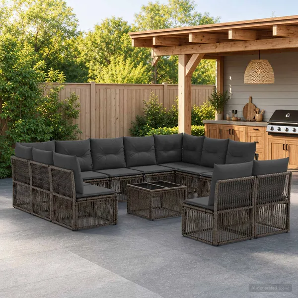 Ensemble de canapé de jardin 12 pcs Gris polyrotin