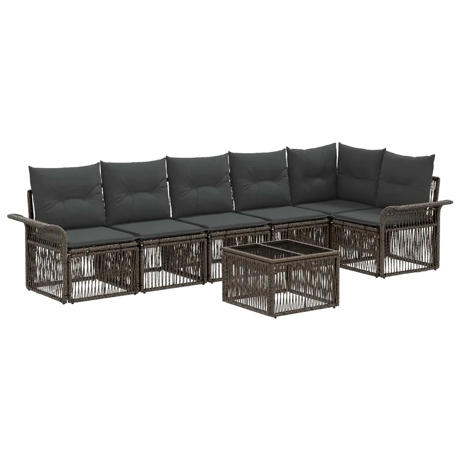 Ensemble de canapé de jardin 7 pcs Gris polyrotin - 2