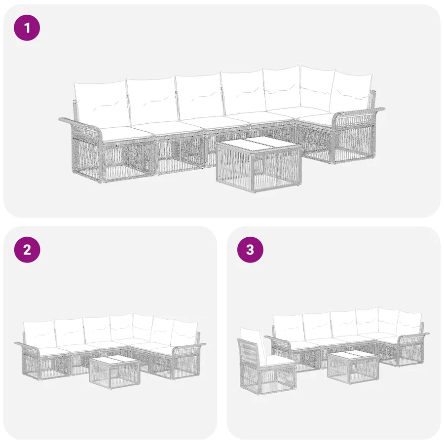 Ensemble de canapé de jardin 7 pcs Gris polyrotin - 7