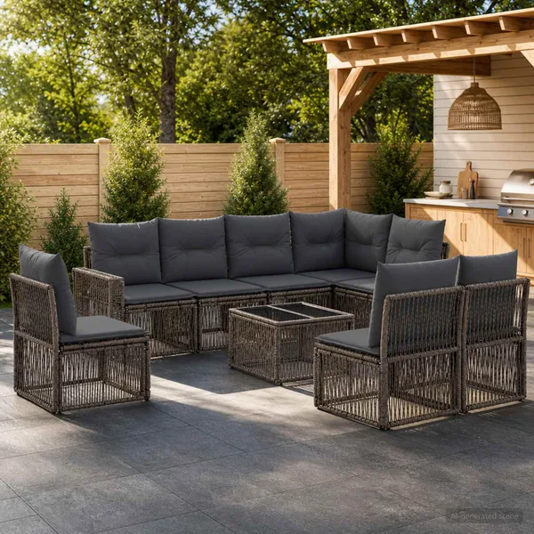 Ensemble de canapé de jardin 9 pcs Gris et Gris foncé polyrotin