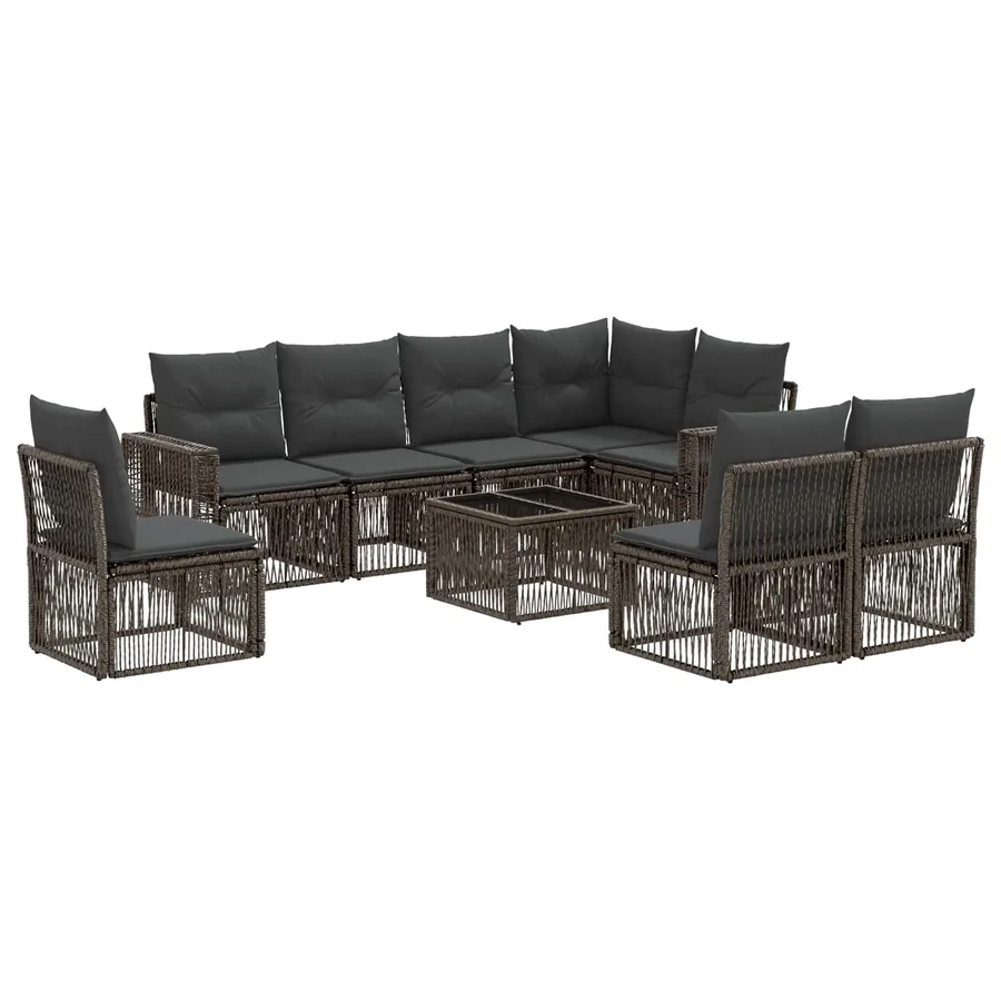Ensemble de canapé de jardin 9 pcs Gris et Gris foncé polyrotin - 2