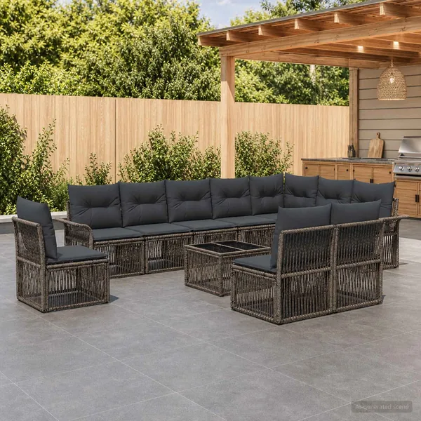 Ensemble de canapé de jardin 11 pcs Gris polyrotin