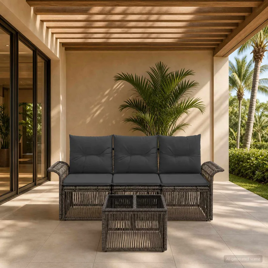 Ensemble de canapé de jardin 4 pcs Gris polyrotin
