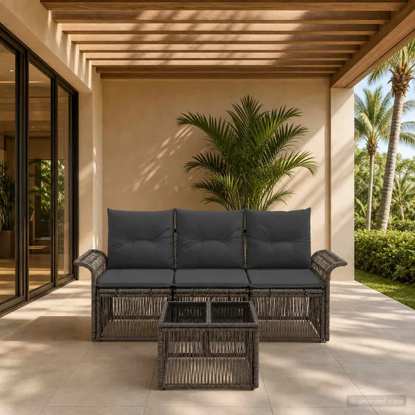 Ensemble de canapé de jardin 4 pcs Gris polyrotin