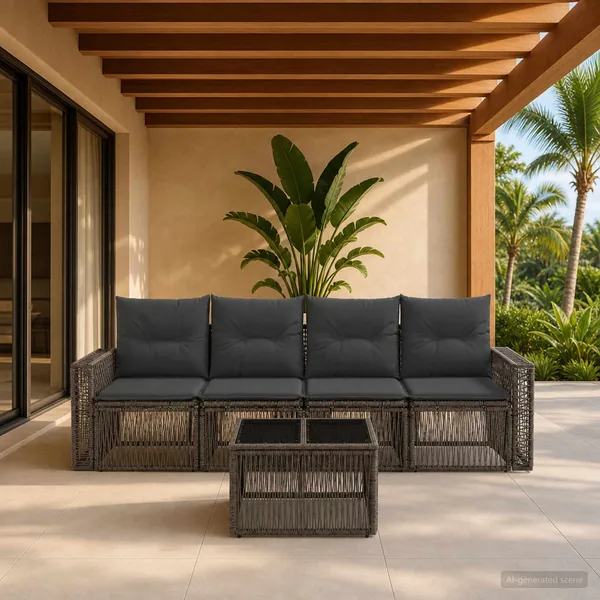 Ensemble de canapé de jardin 5 pcs Gris et Gris foncé polyrotin