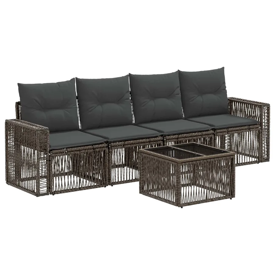 Ensemble de canapé de jardin 5 pcs Gris et Gris foncé polyrotin - 2