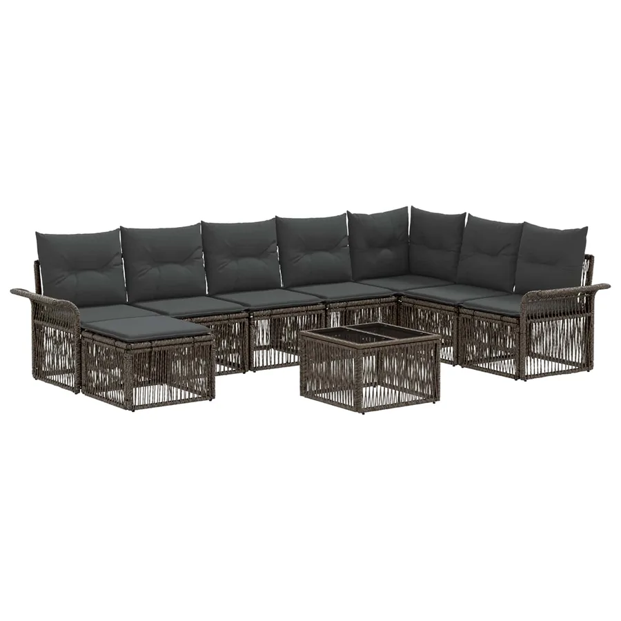 Ensemble de canapé de jardin 9 pcs Gris polyrotin - 2