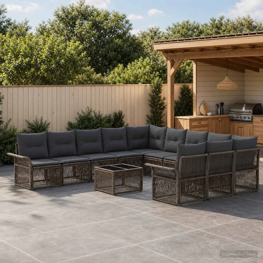 Ensemble de canapé de jardin 12 pcs Gris polyrotin