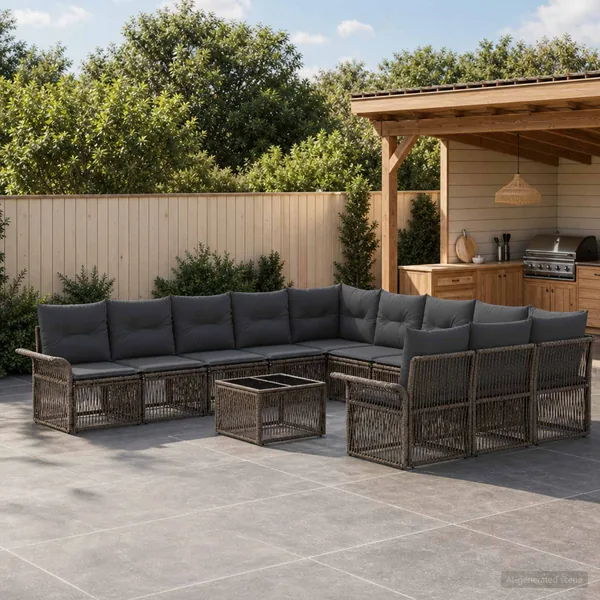 Ensemble de canapé de jardin 12 pcs Gris polyrotin