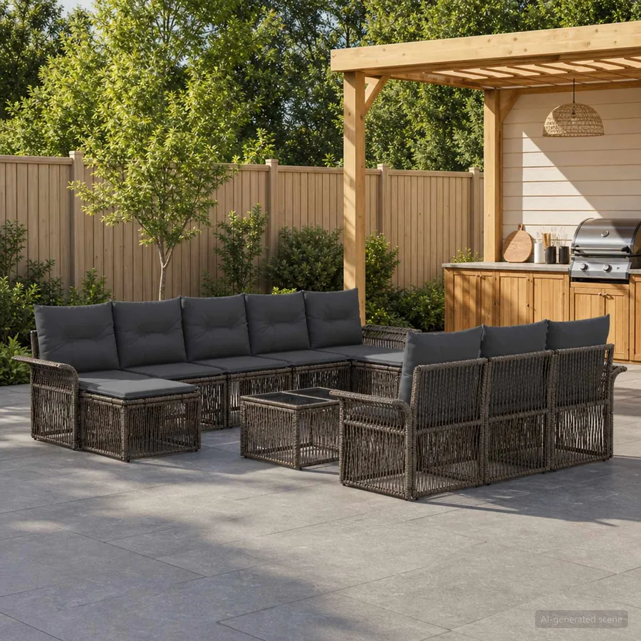 Ensemble de canapé de jardin 11 pcs Gris polyrotin