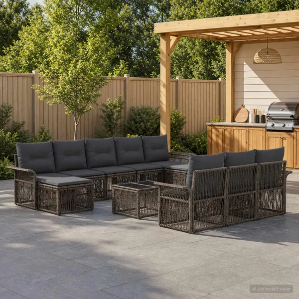 Ensemble de canapé de jardin 11 pcs Gris polyrotin