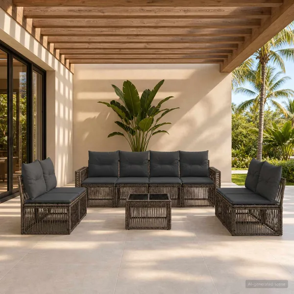 Ensemble de canapé de jardin 9 pcs Gris et Gris foncé polyrotin