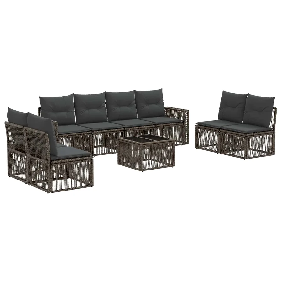 Ensemble de canapé de jardin 9 pcs Gris et Gris foncé polyrotin - 2