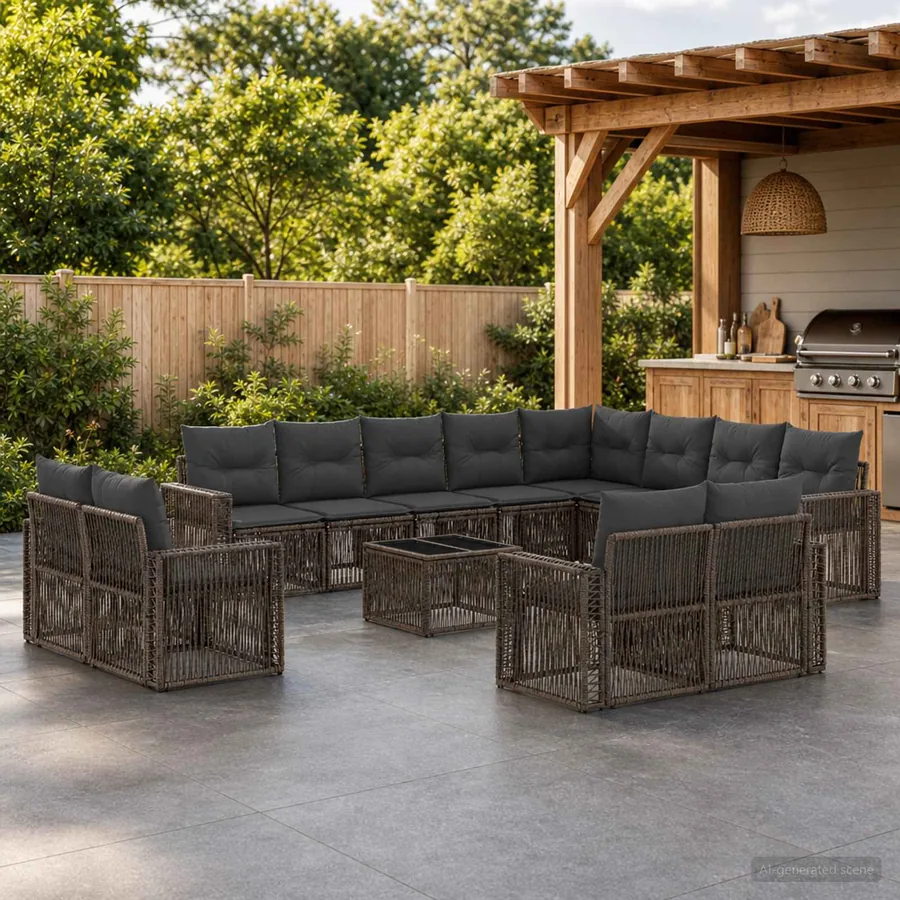 Ensemble de canapé de jardin 13 pcs Gris et Gris foncé