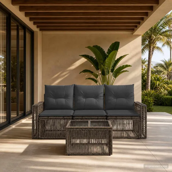 Ensemble de canapé de jardin 4 pcs Gris et Gris foncé polyrotin