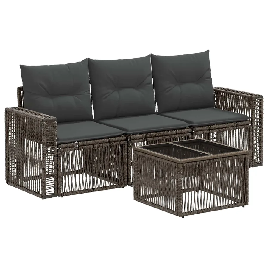 Ensemble de canapé de jardin 4 pcs Gris et Gris foncé polyrotin - 2
