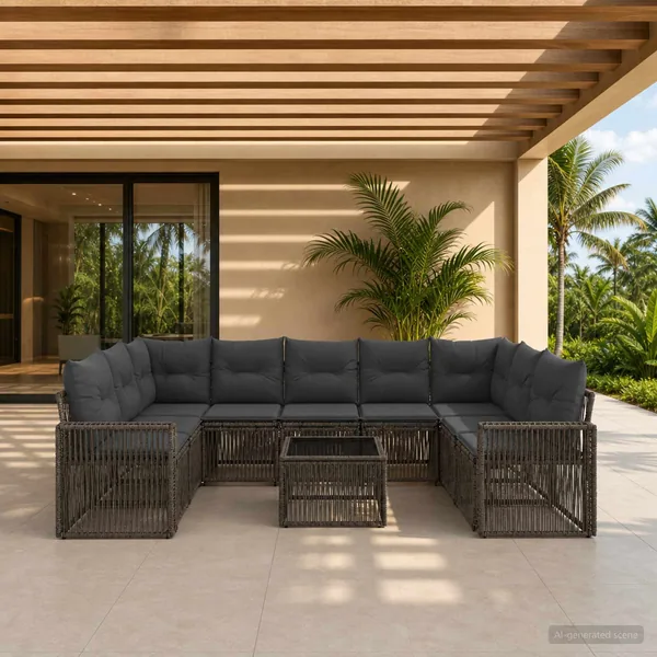 Ensemble de canapé de jardin 10 pcs Gris et Gris foncé