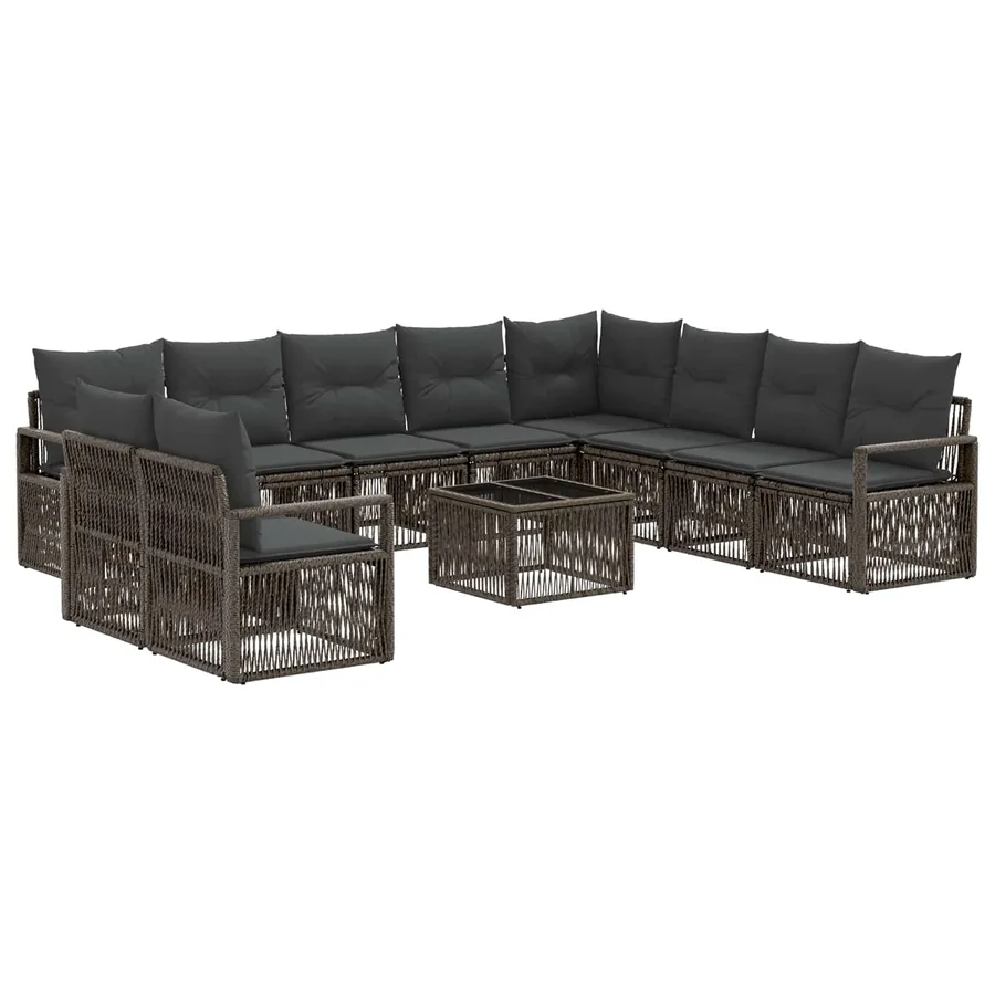 Ensemble de canapé de jardin 11 pcs Gris polyrotin - 2