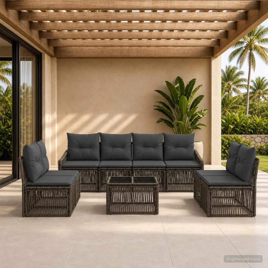 Ensemble de canapé de jardin 9 pcs Gris polyrotin
