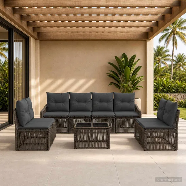 Ensemble de canapé de jardin 9 pcs Gris polyrotin