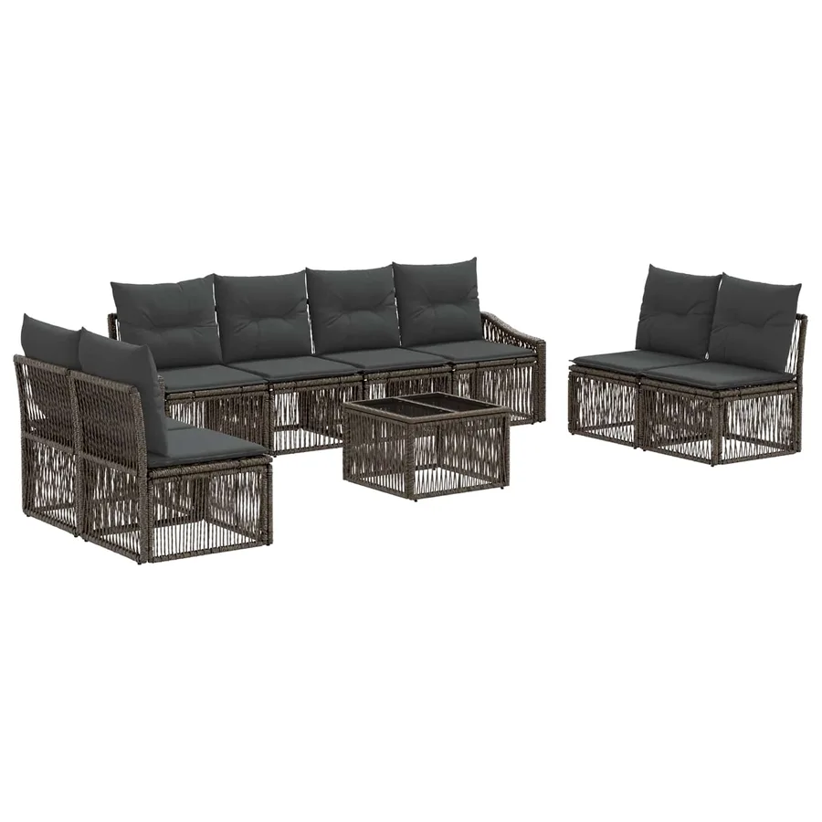Ensemble de canapé de jardin 9 pcs Gris polyrotin - 2