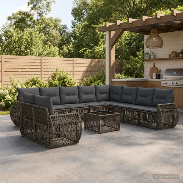 Ensemble de canapé de jardin 11 pcs Gris et Gris foncé