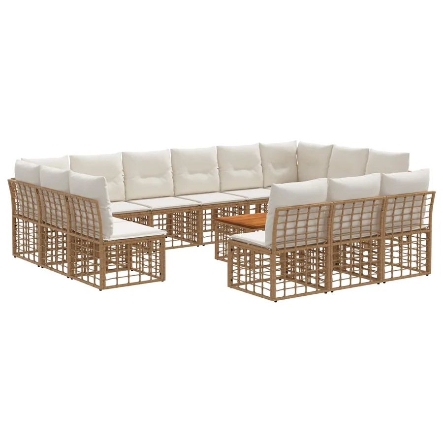 Ensemble de canapés d'extérieur 14 pcs Blanc Naturel et Crème - 2