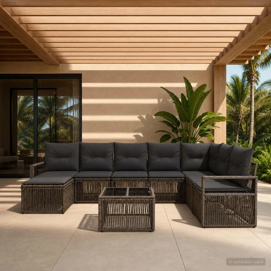 Ensemble de canapé de jardin 9 pcs Gris polyrotin