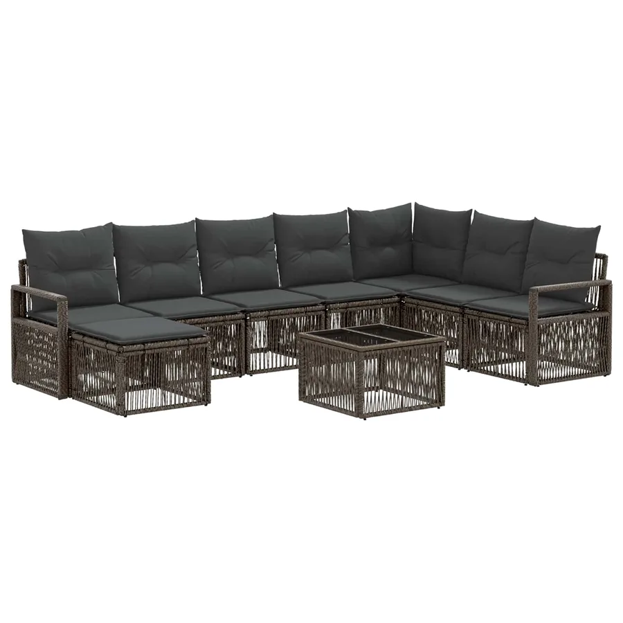 Ensemble de canapé de jardin 9 pcs Gris polyrotin - 2
