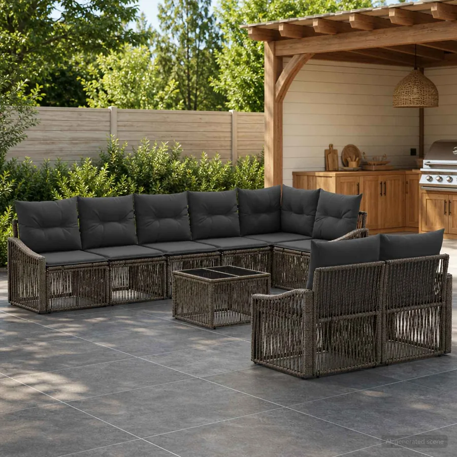 Ensemble de canapé de jardin 9 pcs Gris polyrotin