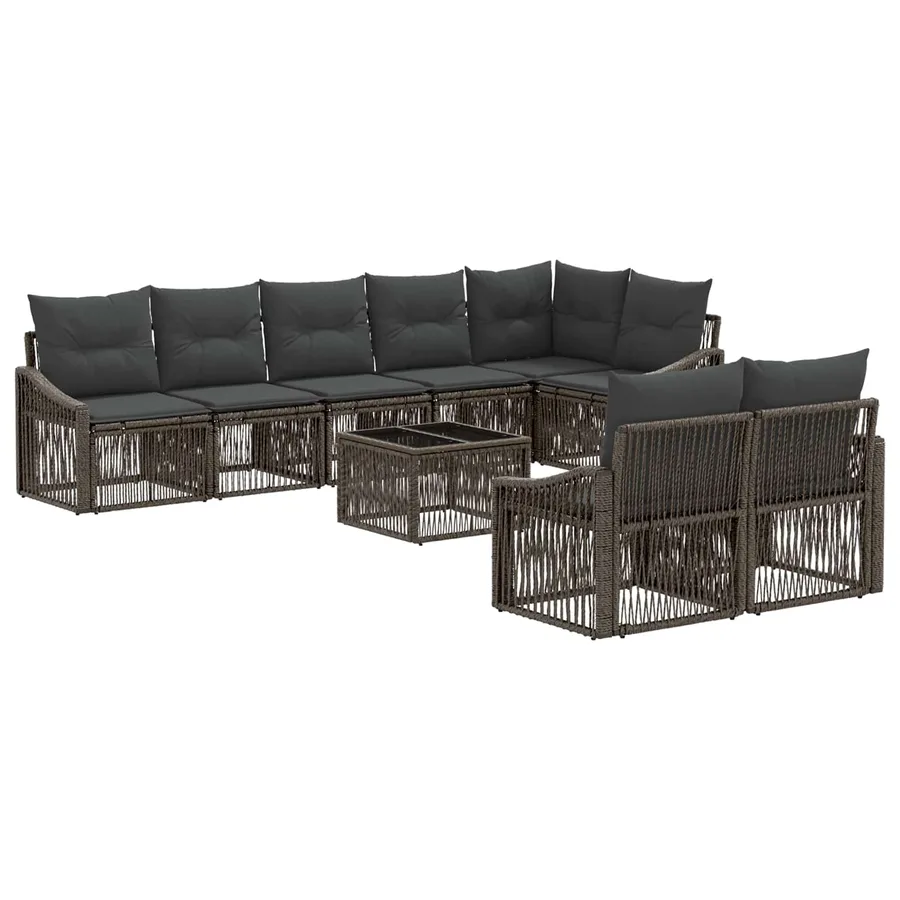 Ensemble de canapé de jardin 9 pcs Gris polyrotin - 2
